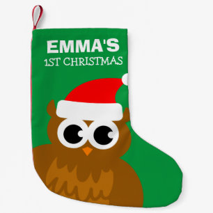 Petite Chaussette De Noël Dessin personnalisé de chouette 1er bas de Noël 
