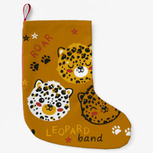 Petite Chaussette De Noël Dessin Visage De Chat Léopard. Little Funny Cheeta