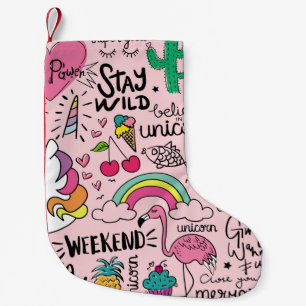 Petite Chaussette De Noël Dessins mignons sur motif extensible rose