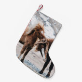 PETITE CHAUSSETTE DE NOËL DEUX CHEVAUX BROWN SUR LE TERRAIN (Devant (Accrochage))