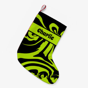 Petite Chaussette De Noël Déversement en Lime Vert et Noir