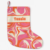 Petite Chaussette De Noël Déverser en rose, orange et crème (Devant)