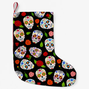 Petite Chaussette De Noël Dia Los Muertos : motif crâne à sucre.