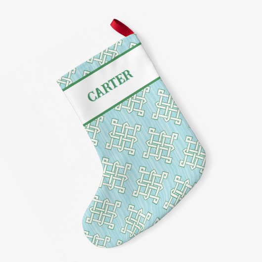 Petite Chaussette De Noël Diamond Endless Knot in Green + Aqua Personalized (Dos (Accrochage))