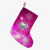 Petite Chaussette De Noël Diamond Snowflakes & Heart Fuschia Bokeh (Devant (Accrochage))
