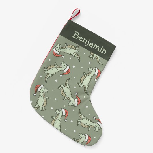 Petite Chaussette De Noël Dinosaur Christmas Boy Santa Claus Dino T-Rex Sage (Devant (Accrochage))