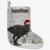 Petite Chaussette De Noël Dinosaur Père Noël Tyrannosaurus T-rex Nom Hiver (Devant)