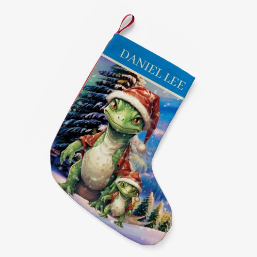 Petite Chaussette De Noël Dinosaure de Noël ajouter nom (Devant (Accrochage))
