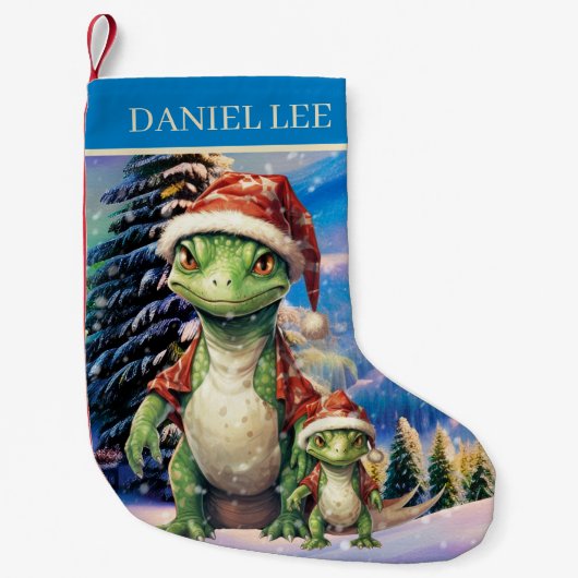 Petite Chaussette De Noël Dinosaure de Noël ajouter nom (Devant)