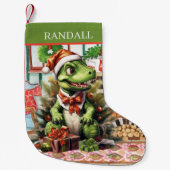 Petite Chaussette De Noël Dinosaure de Noël ajouter nom (Devant)