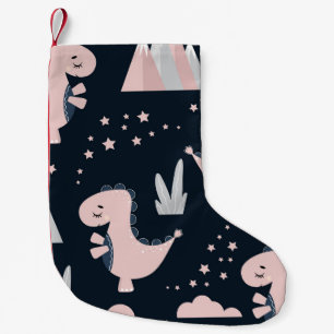 Petite Chaussette De Noël dinosaures roses, arrière - plan sombre, mignonett