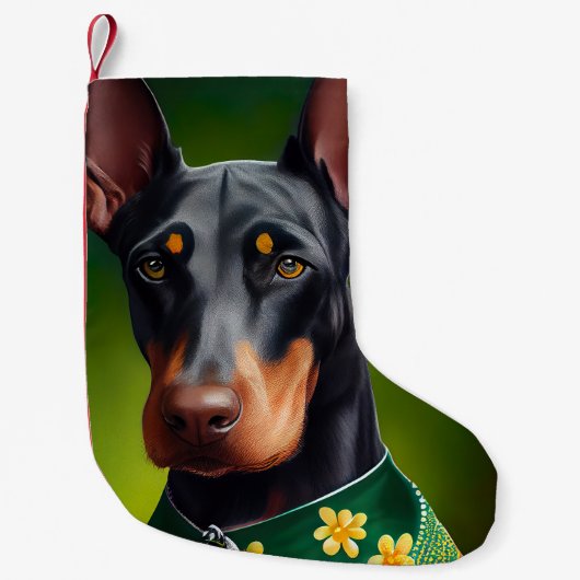 Petite Chaussette De Noël Doberman Dog en tenue de la Saint Patrick (Devant)