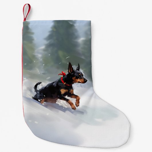 Petite Chaussette De Noël Doberman Pinscher neige de Noël hiver (Devant)