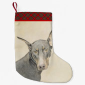 Petite Chaussette De Noël Doberman Pinscher Peinture - Art Chien original (Devant)