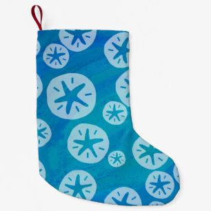 Petite Chaussette De Noël Dollar de sable blanc et Motif bleu