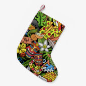 Petite Chaussette De Noël Doodé hawaïen : motif coloré, transparent (Devant (Accrochage))