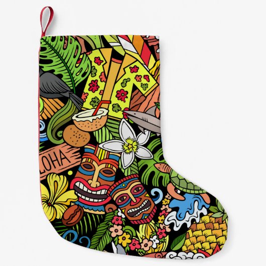 Petite Chaussette De Noël Doodé hawaïen : motif coloré, transparent (Devant)
