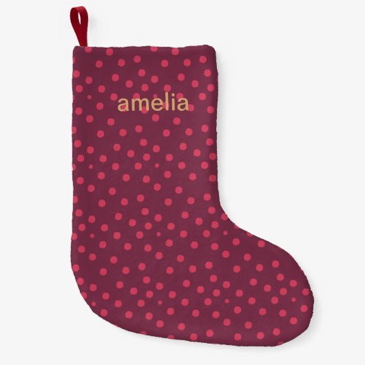 Petite Chaussette De Noël Dots d'aquarelle modernes avec nom rose (Devant)