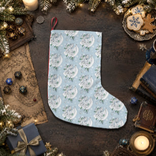 Petite Chaussette De Noël Dragon de glace élégant blanc Roses bleues Fantais