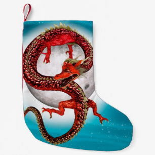 Petite Chaussette De Noël Dragon Lune Rouge Fantastique Artistique