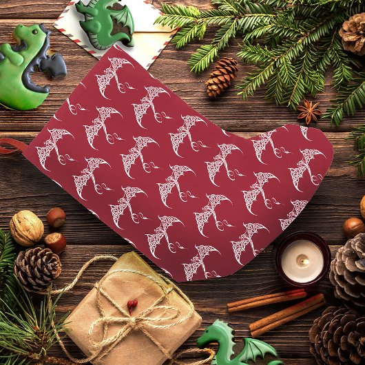 Petite Chaussette De Noël Dragon Tribal Celtique Rouge Blanc