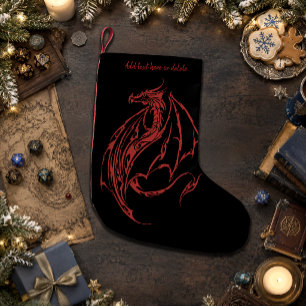 Petite Chaussette De Noël Dragon Tribal Rouge Féroce Silhouette Fantastique