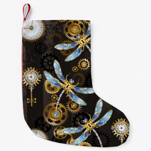 Petite Chaussette De Noël Dragonflies de Steampunk sur arrière - plan rayé b (Devant)