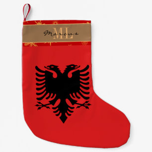Petite Chaussette De Noël Drapeau albanais, flocon de neige monogramme alban