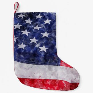 Petite Chaussette De Noël Drapeau américain Abstrait, Aquarelle Style.