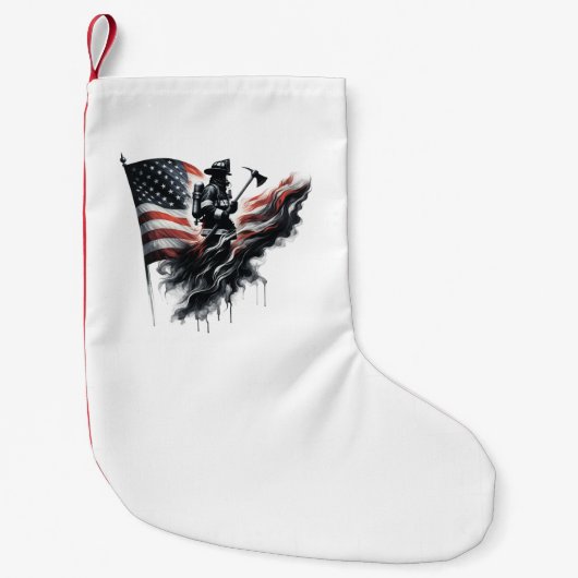 Petite Chaussette De Noël Drapeau américain. Pompier (Devant)