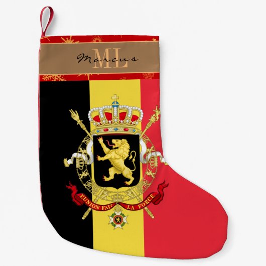 Petite Chaussette De Noël Drapeau belge, Belgique, monogramme (Devant)