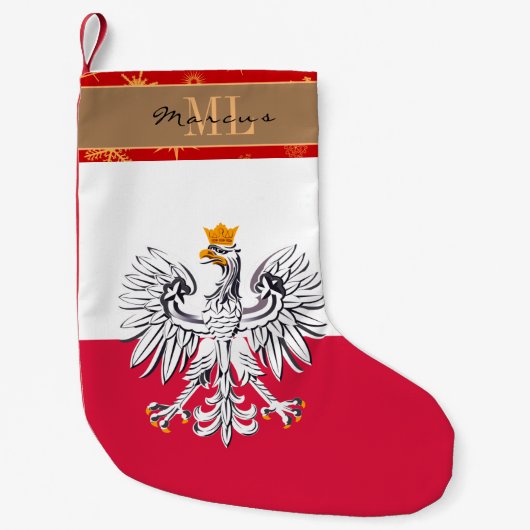 Petite Chaussette De Noël Drapeau polonais, Pologne, monogramme, flocon de n (Devant)