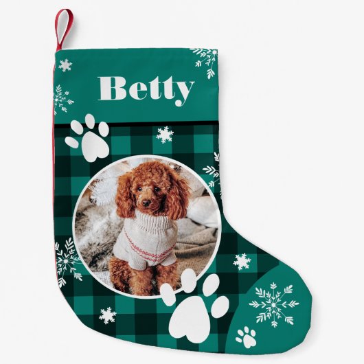 Petite Chaussette De Noël Drôle mignon chien vert plaid chien photo Noël (Devant)