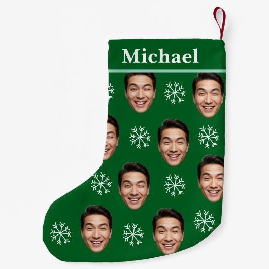 Petite Chaussette De Noël Drôle Personnalisé Visage & Nom Green Snowflake (Dos)