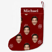 Petite Chaussette De Noël Drôle Personnalisé Visage & Nom Red Snowflake (Dos)