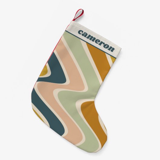 Petite Chaussette De Noël Earthy Boho Wavy Lines Retro Pastels Personnalisé (Devant (Accrochage))