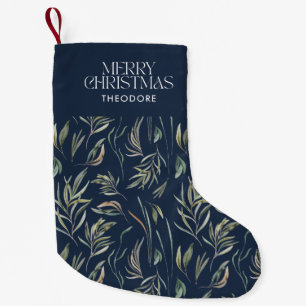 Petite Chaussette De Noël Elégant bleu marine moderne minimaliste botanique