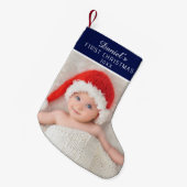 Petite Chaussette De Noël Elegant Blue Baby Photo Custom Name (Devant (Accrochage))