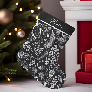 Petite Chaussette De Noël Élégant Botanique Pin et Baies Personnalisé