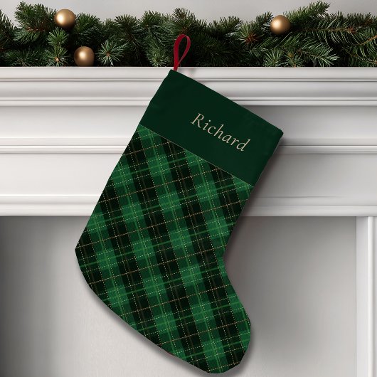 Petite Chaussette De Noël Elegant Green Plaid Personalized 