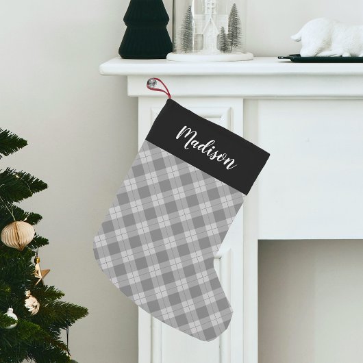 Petite Chaussette De Noël Elégant gris Plaid Personnalisé