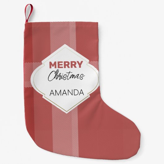 Petite Chaussette De Noël Elégant Joyeux Noël Tartan Bourgogne (Devant)