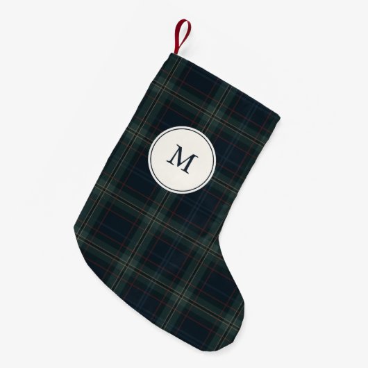 Petite Chaussette De Noël Élégant Monogramme bleu marine et vert (Devant (Accrochage))