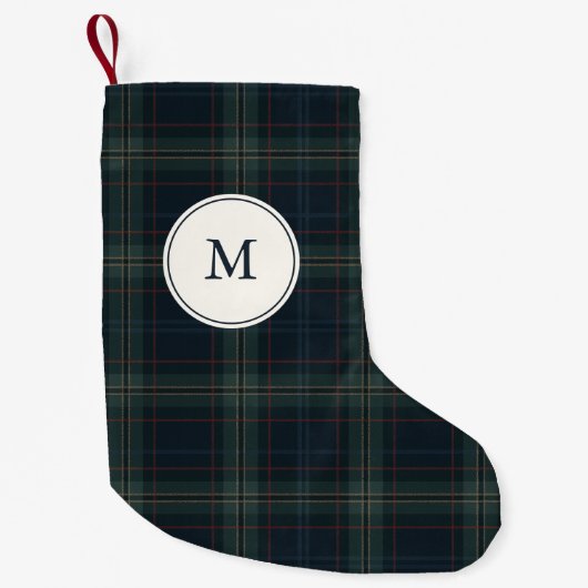 Petite Chaussette De Noël Élégant Monogramme bleu marine et vert (Devant)