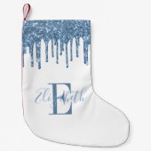 Petite Chaussette De Noël Elégant Monogramme Bleu Parties scintillant Drives (Devant)