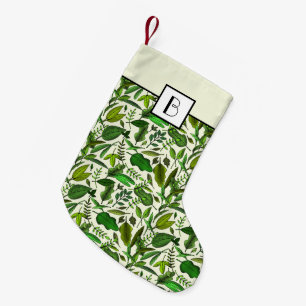 Petite Chaussette De Noël Élégant Monogramme Motif végétal vert