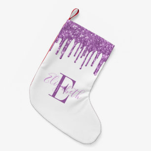Petite Chaussette De Noël Élégant Monogramme Purple Faux Parties scintillant