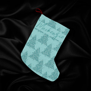 Petite Chaussette De Noël Élégant Motif d'arbre Luxe Aqua Mint personnalis