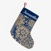 Petite Chaussette De Noël Elégant Motif Mandala bleu et or (Devant (Accrochage))