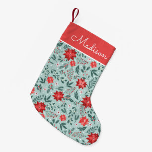 Petite Chaussette De Noël Elégant Motif Poinsettia Personnalisé